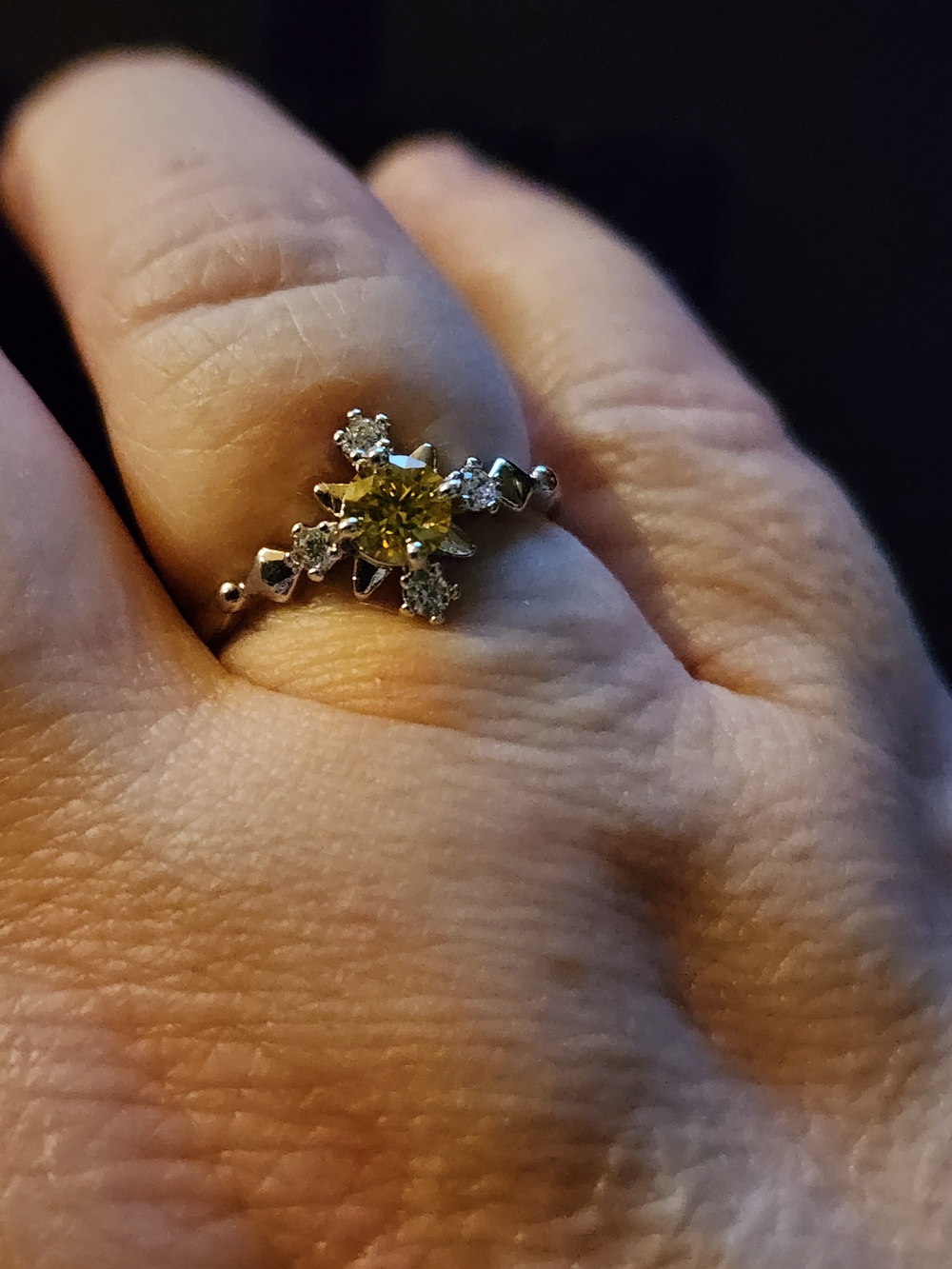 Yellow Center Moissanite Stone Floral Ring